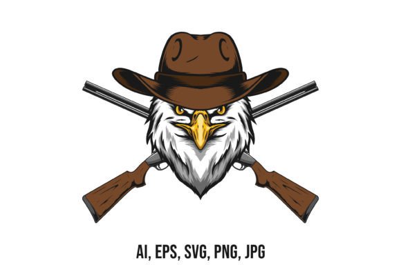 Eagle Wearing Cowboy Hat and Shotgun